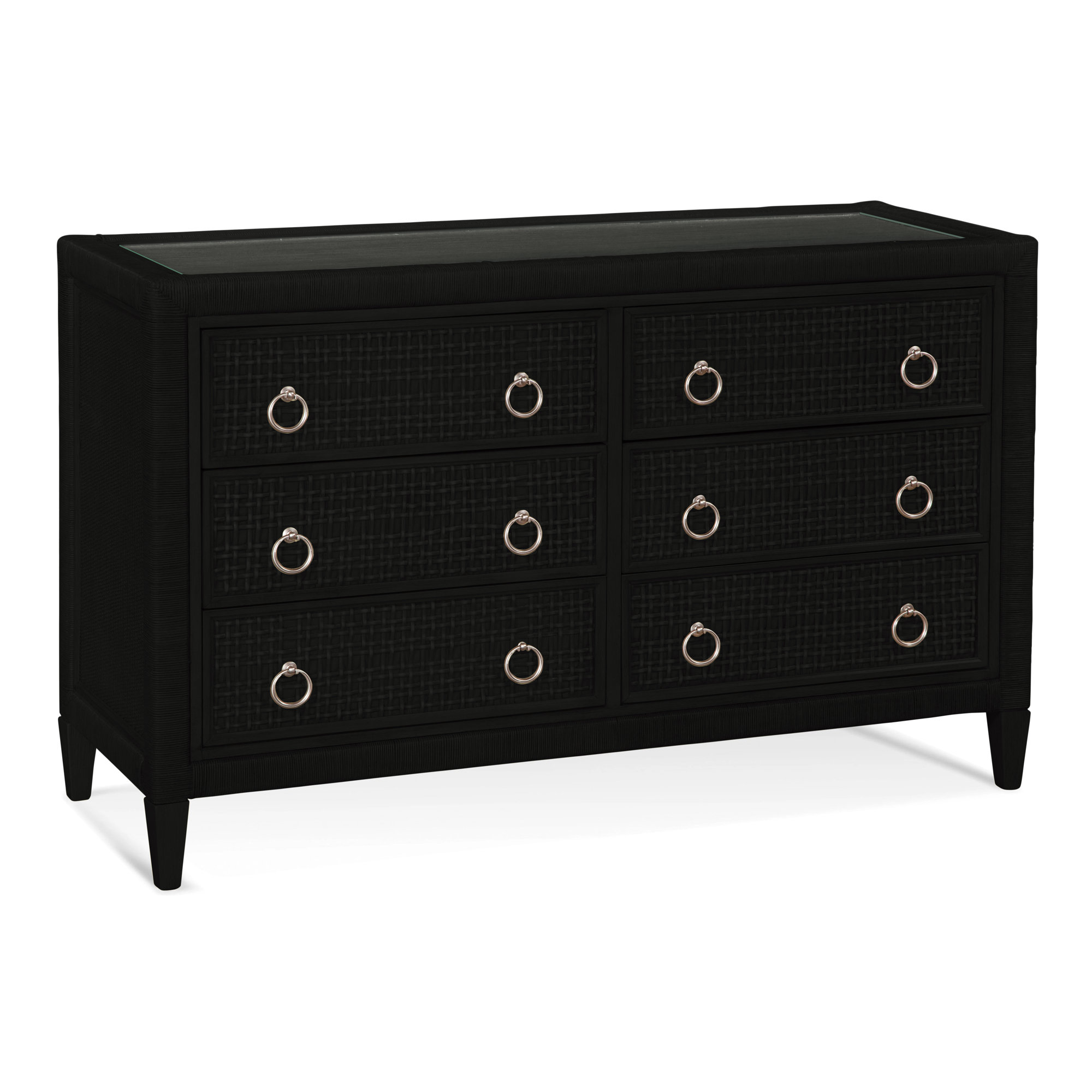 Monterey 6 Drawer 54'' W Dresser, Black, Satin Nickel, Yes