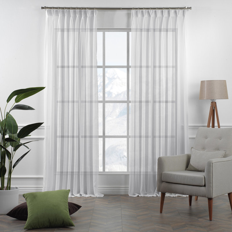 Pinch Pleated Extra Long Sheer Curtain Single Panel, White, 65cm Width x 400cm Drop