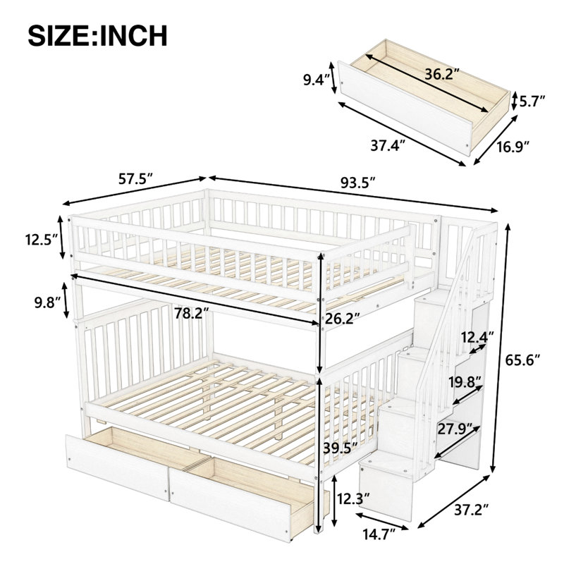 Estefano Kids Full Over Full Bunk Bed with Drawers, White