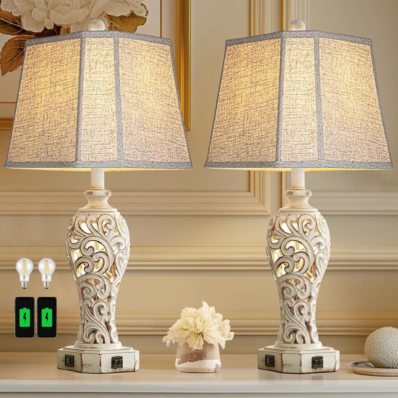 Lampe de table en résine Wellersburg USB