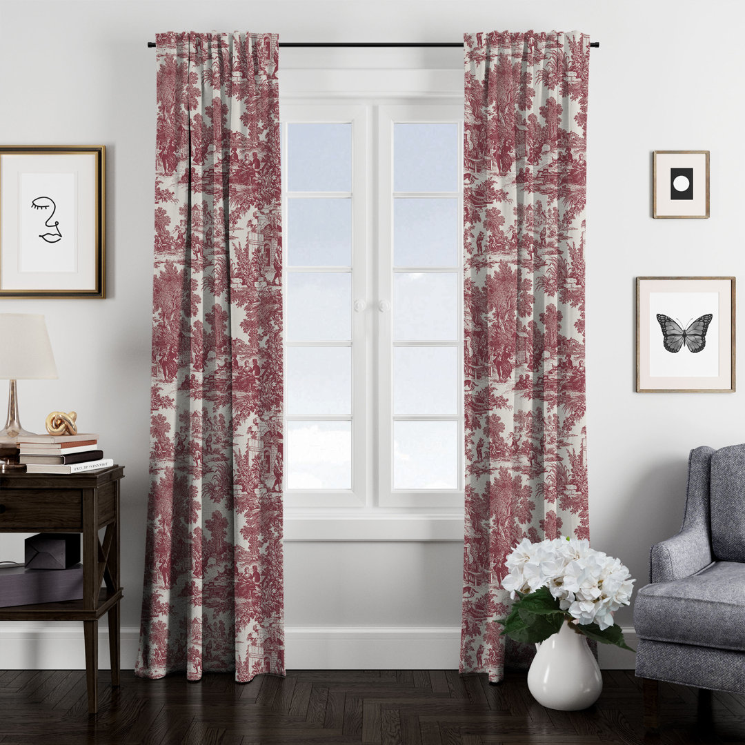 Elysees 100% Cotton Toile Room Darkening Rod Pocket Single Curtain Panel The Tailor's Bed Curtain 
