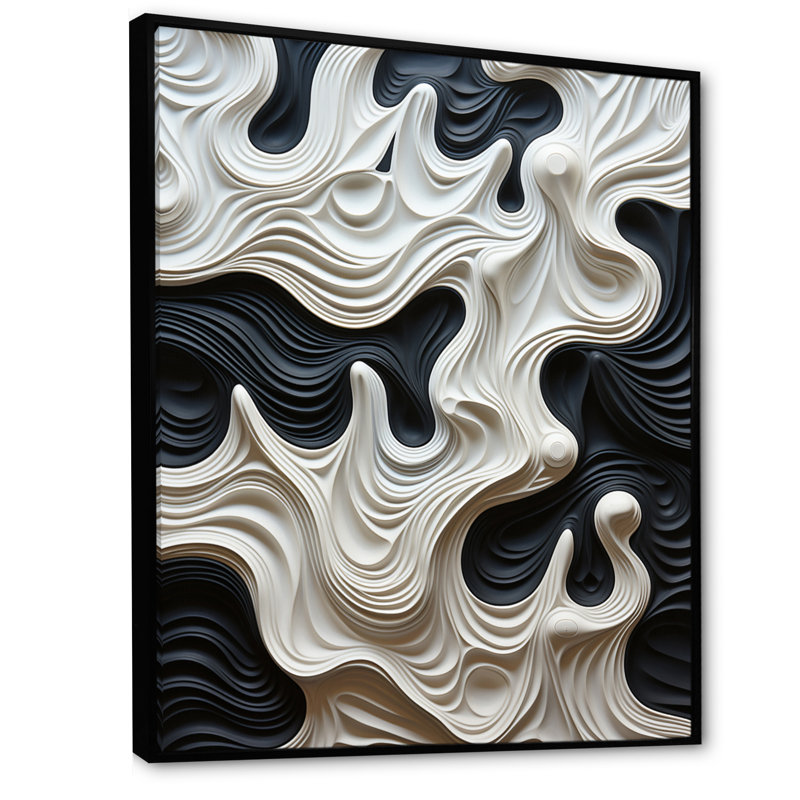 Décoration murale noir et blanc Opt Art, H 40 po x l 30 po, Reproduction avec cadre flottant, Noir