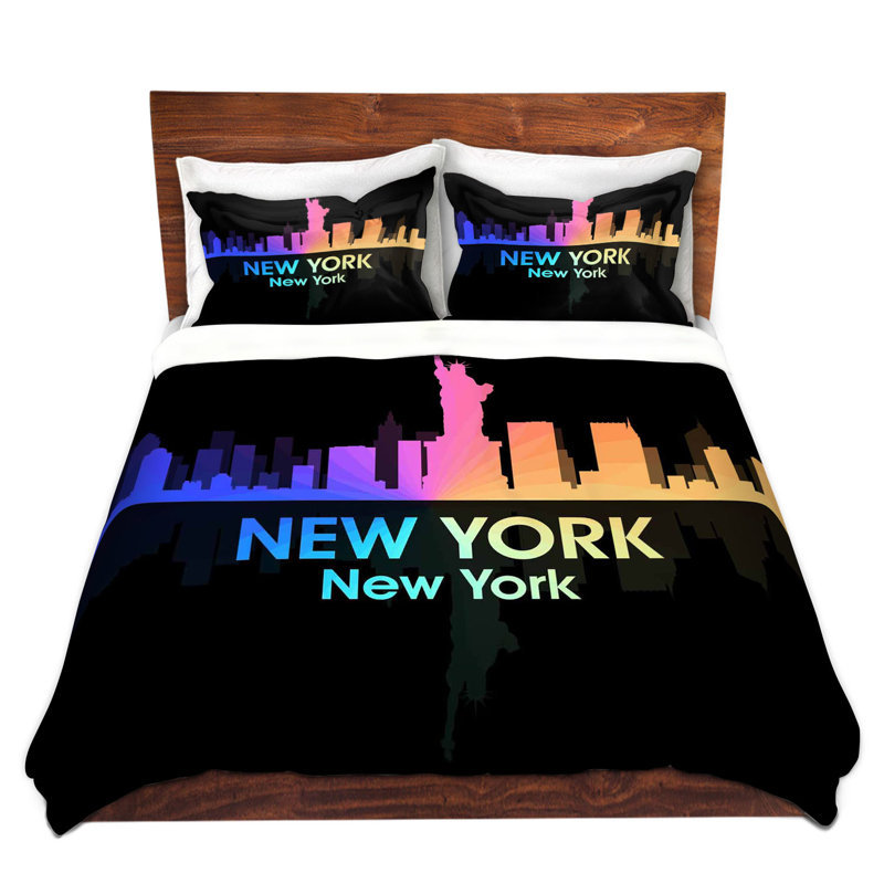 Ensemble de housse de couette new york new york city v new york, 1 housse + 2 taies très grand lit