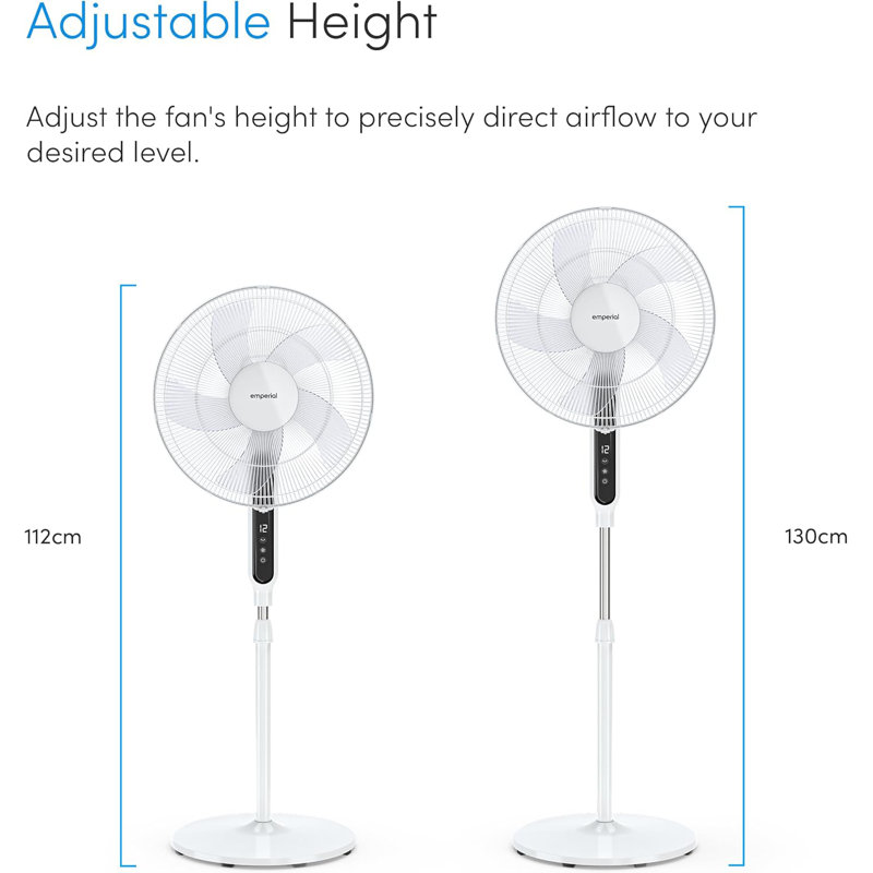 Emperial 16" Pedestal Fan with Remote Control - Free Standing Oscillating Cooling Fan, Adjustable Height, 12 Speed & Timer - White