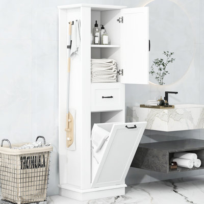 Armoire haute avec charnières à fermeture en douceur et poignées en alliage d'aluminium d'une capacité de 80 lb. Rectangle blanc pour l'organisation de la maison dans la buanderie ou la salle de bain. Livré avec tablettes réglables, compartiment inclinable, 2