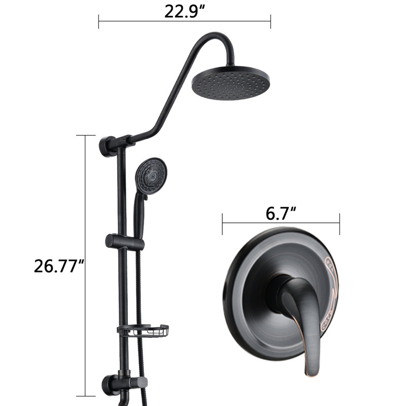 8" Rain Shower Head And Handheld - Dent Assembly Complementary To Any Decor, Black
