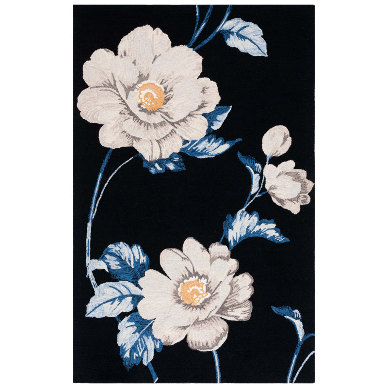 Dieppe Hand Tufted Wool Pile Floral Rug, Rectangle 6' x 9'
