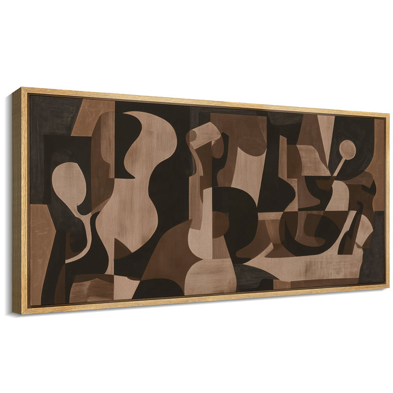 Impression sur toile encadrée moderne moderne de forme organique abstraite brune, H 30 po x l 60 po, Naturel