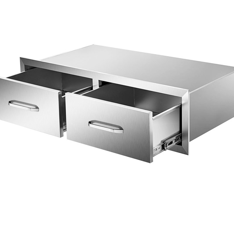 Tiroirs de cuisine en acier inoxydable pour l'extérieur l 29,5 po x H 10 po x P 19,7 po, tiroirs doubles pour barbecue, sans perçage ni installation scellée