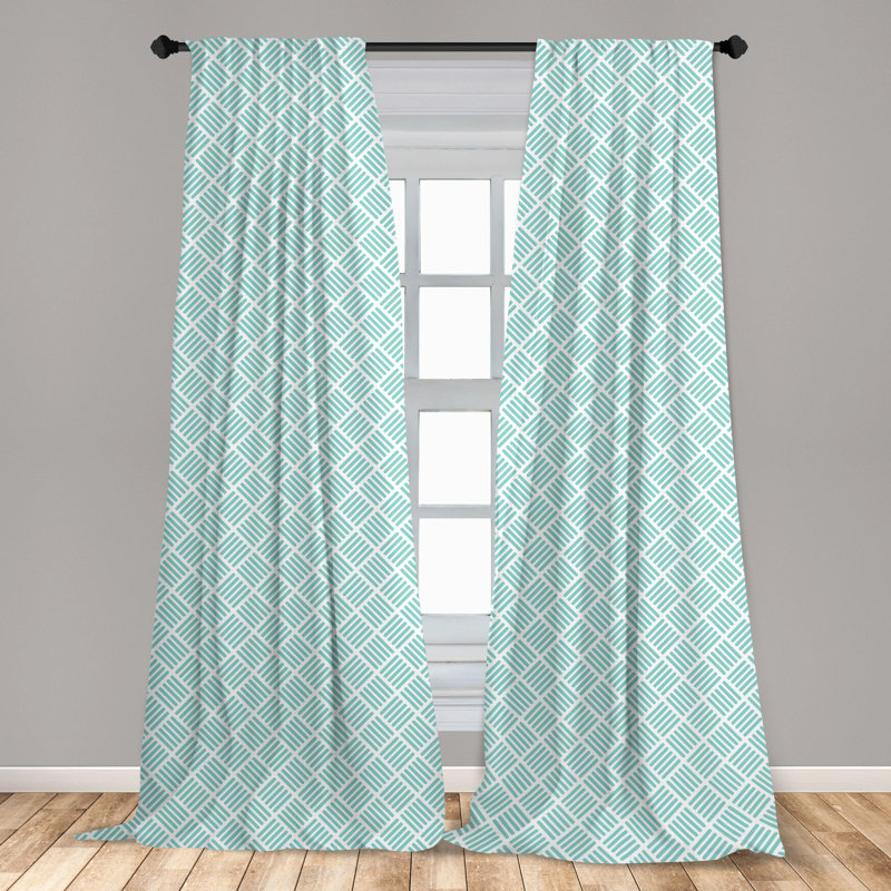Mint Green and White Polyester Room Darkening Curtain Panel Pair