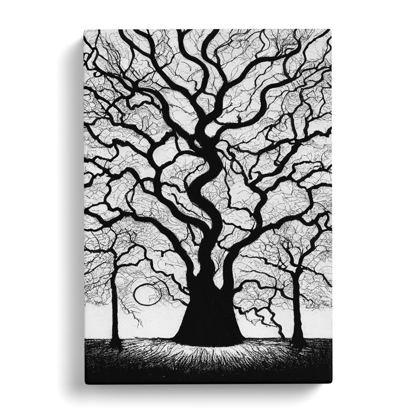 Monochrome Tree Art No.2 - Wrapped Canvas, 50cm H x 35cm W x 3cm D