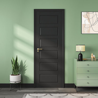 Porte d'armoire simple 6 panneaux noir avec porte peinte et panneau de finition noir