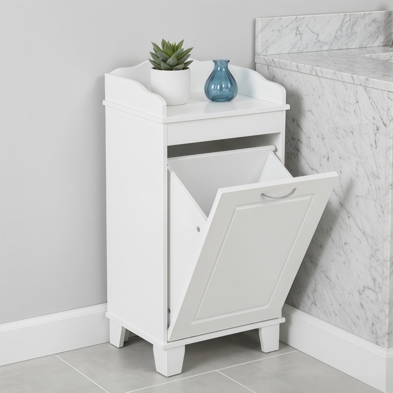 Armoire à panier à linge inclinable en bois d'ingénierie H 31 po avec panier coulissant pour salle de bain, petits espaces
