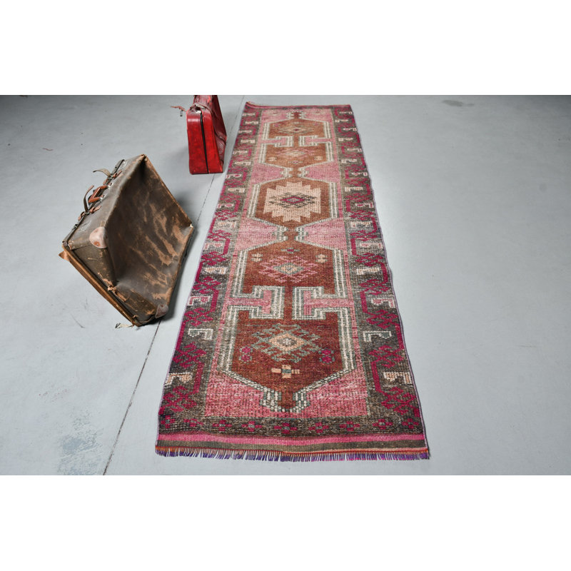 Tapis de couloir Herki turc fait à la main en brun idéal pour les couloirs et les longs espaces