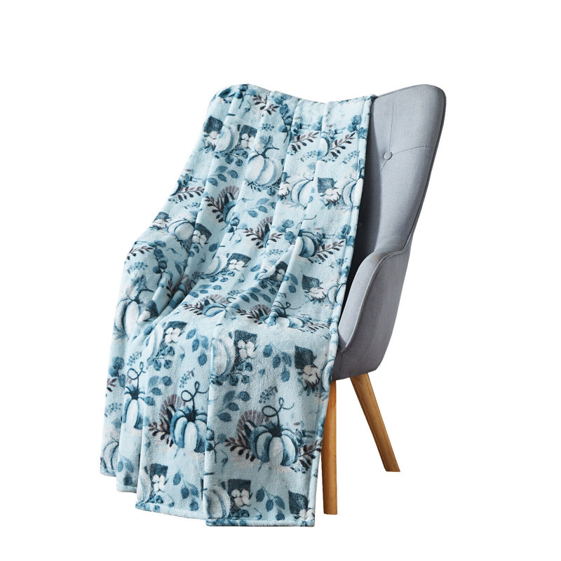 Harvest Teal Pumpkins  Printed Flannel Throw 50"X70"