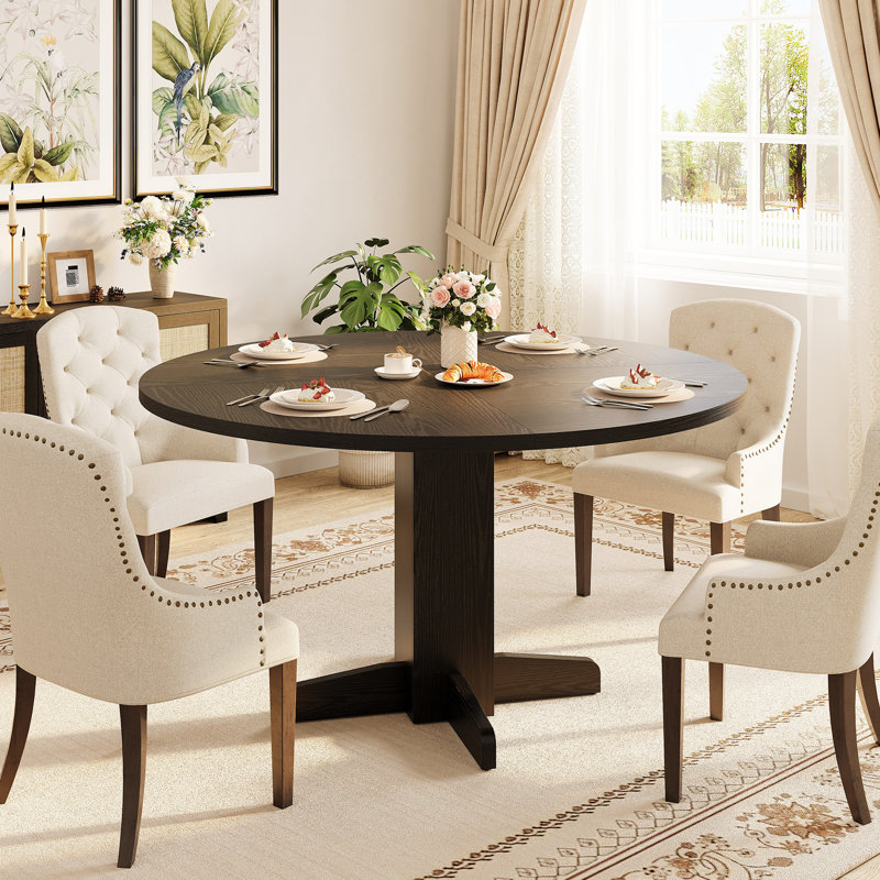 Table de salle à manger ronde pour 4 à 6 personnes, noire, Noir