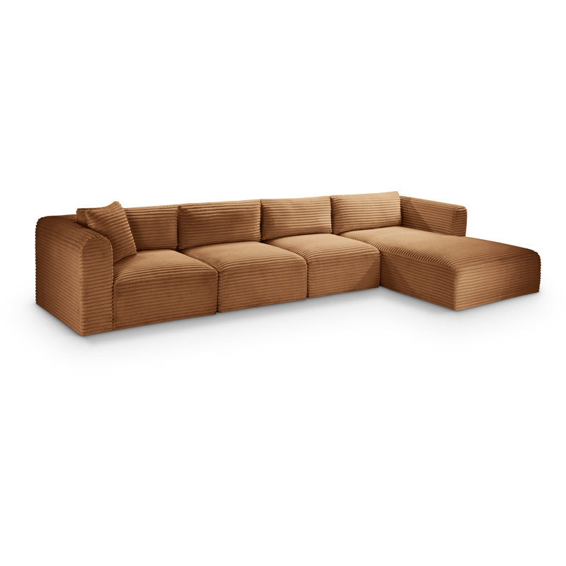 Canapé modulaire en L Carmean Performance, Velours côtelé texturé, 2 accoudoirs, 1 méridienne, 1 coin