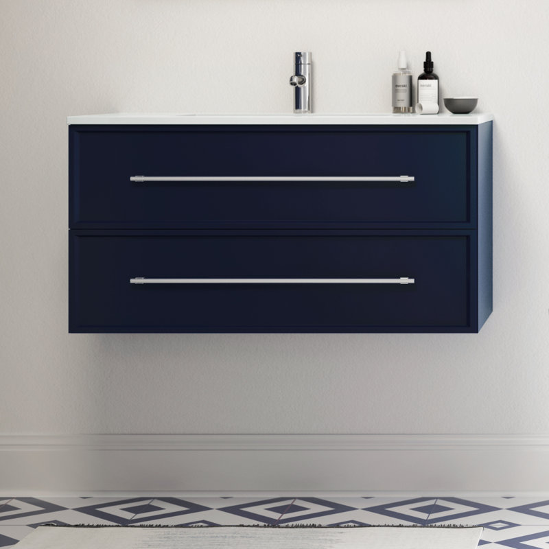 Meuble-lavabo mural simple 30 po avec plateau en marbre Milano, Bleu
