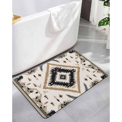 Tapis de salle de bain à motif géométrique à motif de terre de diatome, tapis de douche absorbant, paillasson antidérapant pour chambre à coucher, tapis de pierre à diatomite abstrait art tribal 16 x 24 po