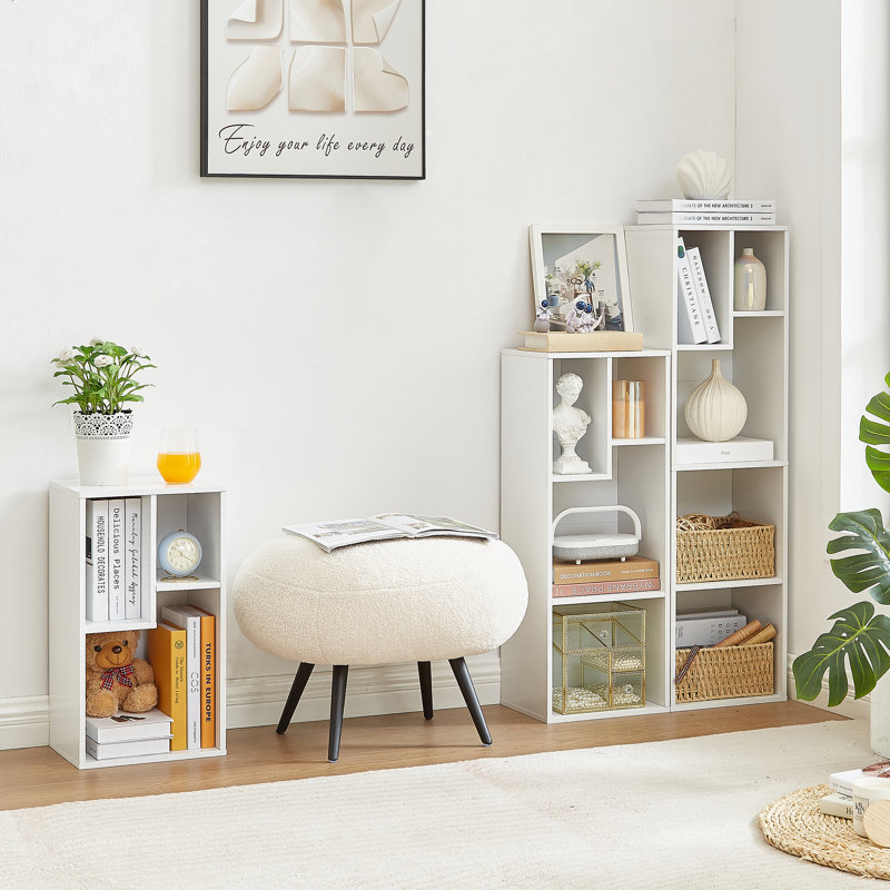 Emmuela Bookcase Cube Bookcase 5 Shelf Open Shelf Irregular Shelf Storage Bookcase, White