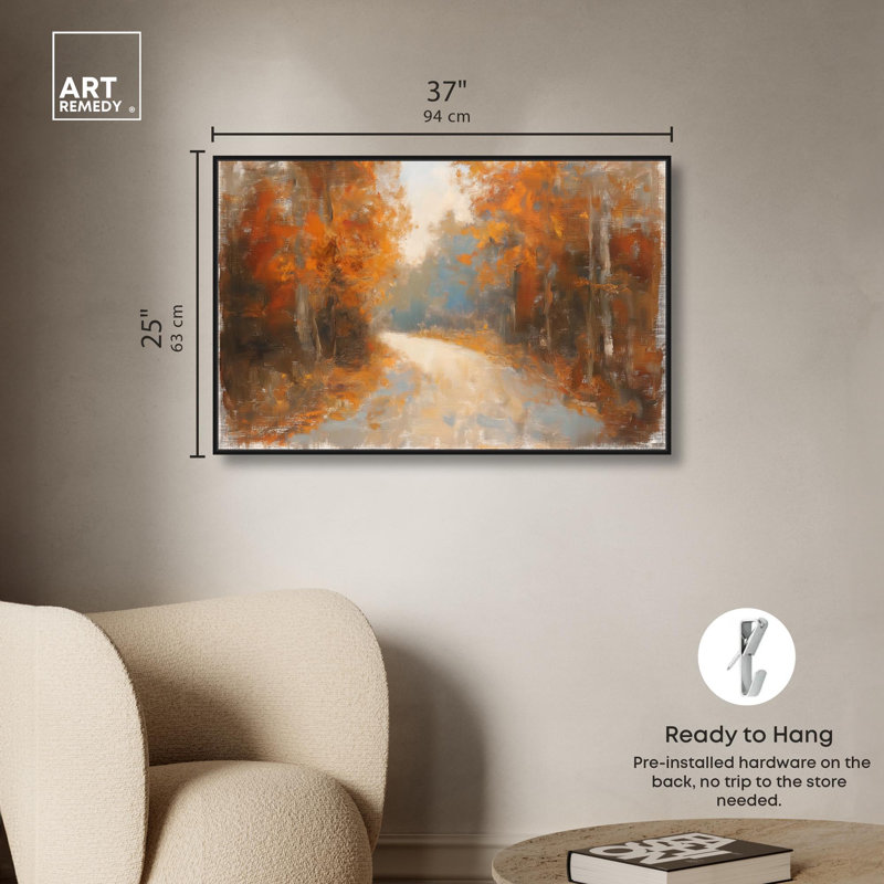Automne sur toile, paysages d'automne par Art Remedy, H 25 po x l 37 po, Cadre flottant noir