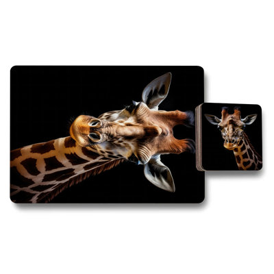 Giraffe Themed Placemat And Coaster Set 12 Piece Black Background