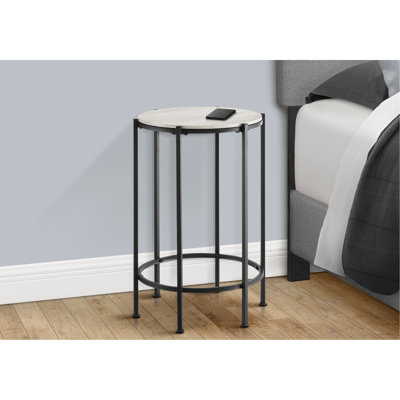 Table d'appoint polyvalente: plateau rond en placage de chêne délavé et structure en métal noir pour le salon et la chambre à coucher
