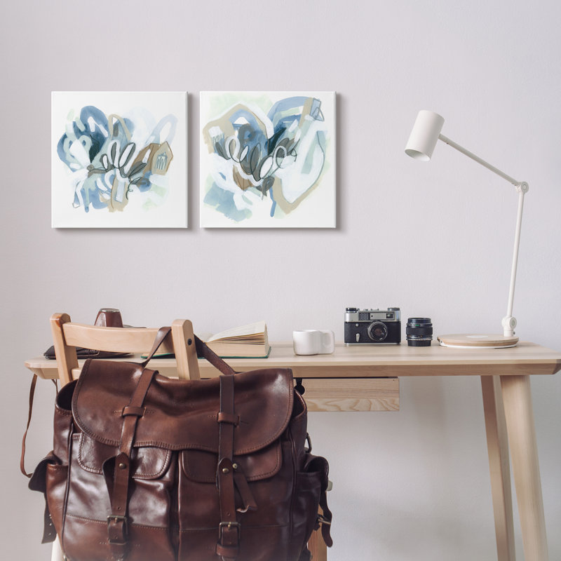 " Contemporary Blue Squiggle Composition " by June Erica Vess 2 - Pieces Painting Print, 17" H x 34" W x 1.5" D