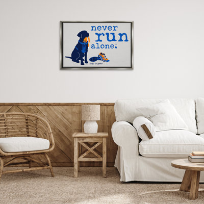 Never Run Alone Dog Black Framed Floater Canvas by Dog Is Good