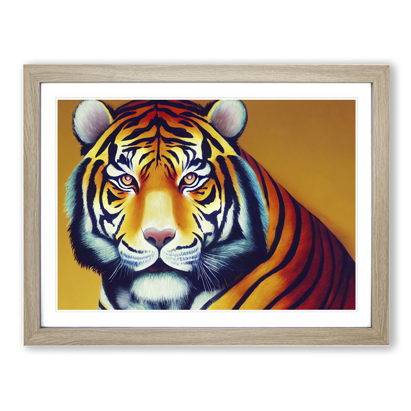 Tiger Portrait Vol.2 - Single Picture Frame Print, 25cm H x 34cm W x 2cm D, Oak