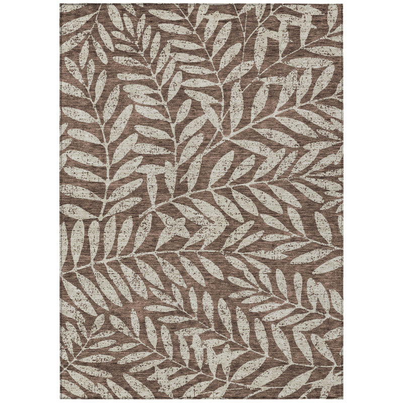 Tapis extérieur lavable floral brun et beige 10 pi x 14 pi
