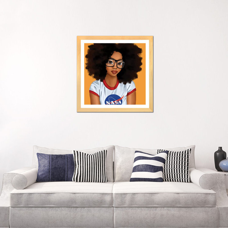 « Nerd Girl » par Princess karibo-impression d’art graphique, Toile avec cadre en bois beige, Blanc