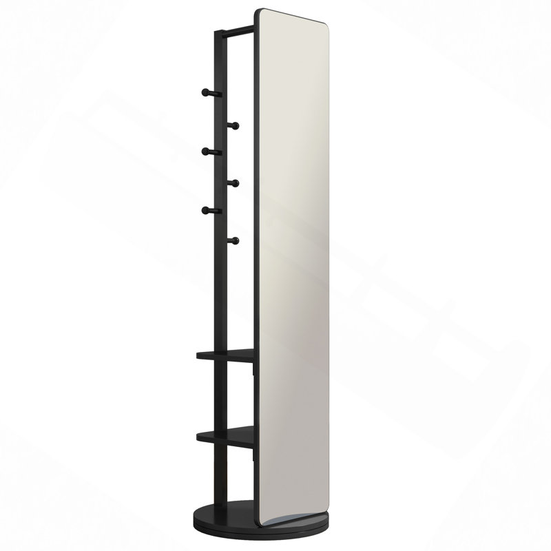 360° Rotating Multifunctional Full Length Mirror With Hook Storage Rack Coat Rack With Mirror Solid Wood Floor Mirror Bedroom Living Room Cloakroom Space Saving