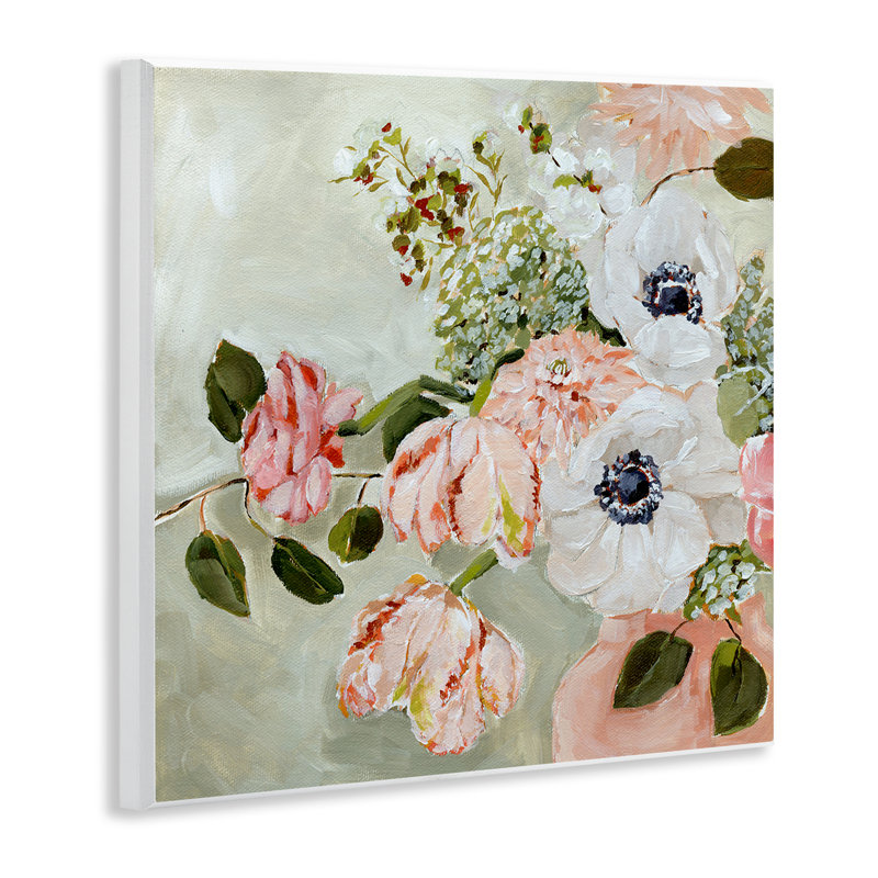 Plaque murale à fleurs subtiles rose et blanc printanier, design par Annie Quigley