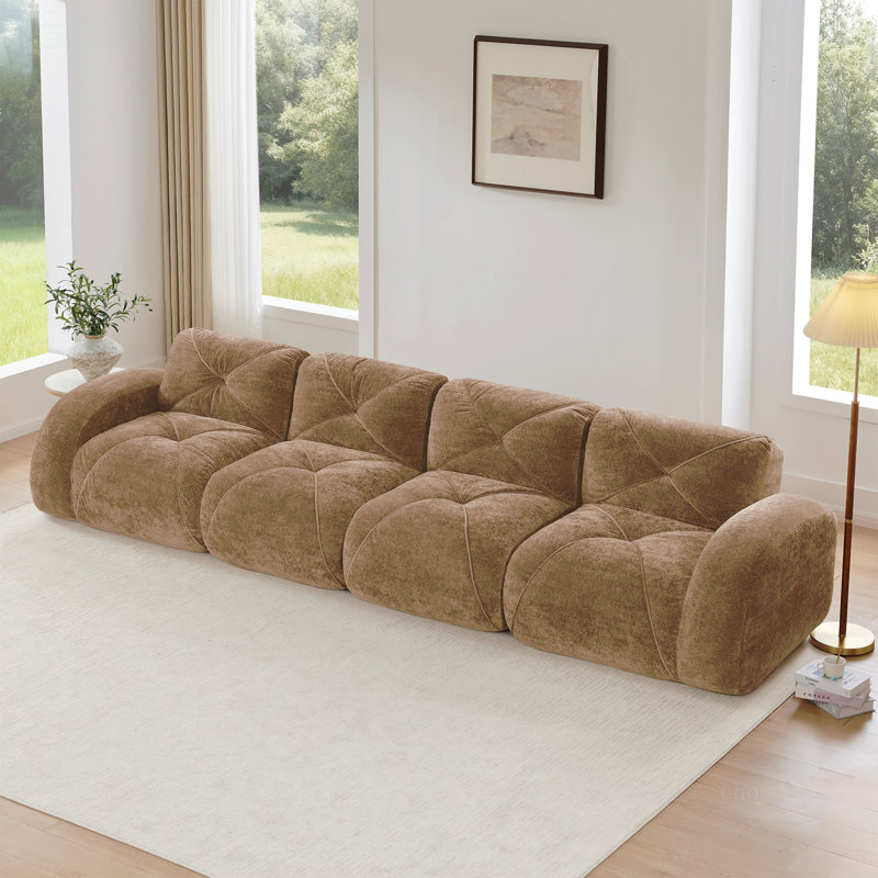 Tissu de velours doux de 140 po, canapé désossé avec capitonnage, éponge haute densité 32D, fond ergonomique, aucun assemblage requis, conception antidérapante inférieure, pour les salons, le cinéma maison, le chameau
