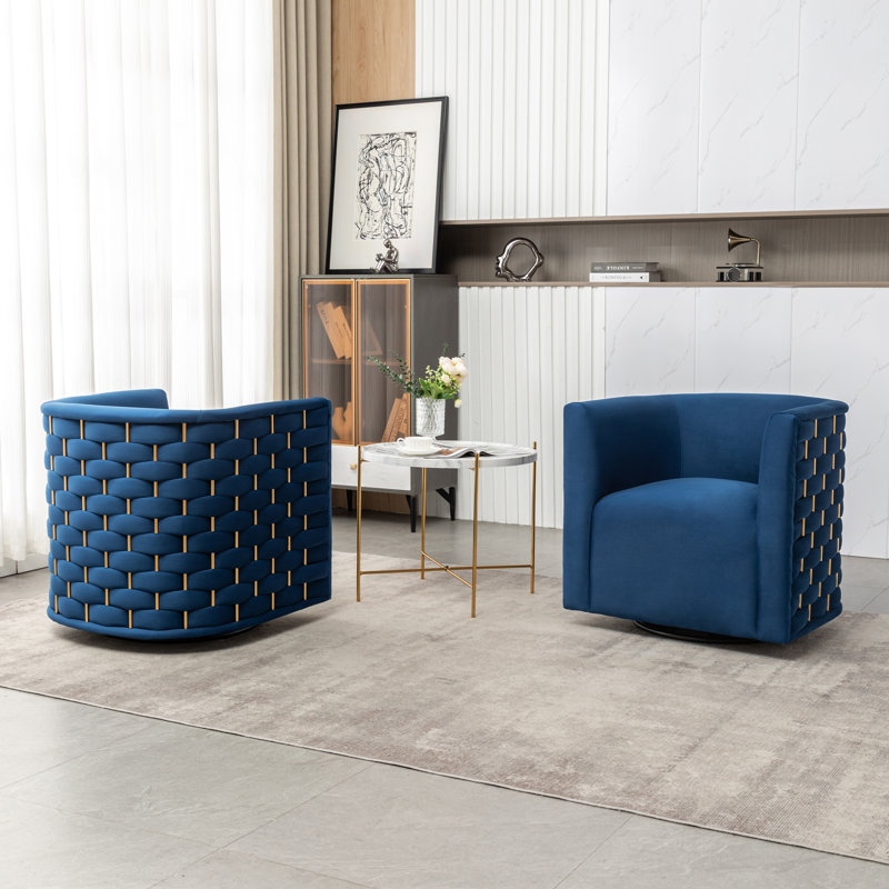 Occie Velvet Swivel Barrel Chair, Navy Velvet