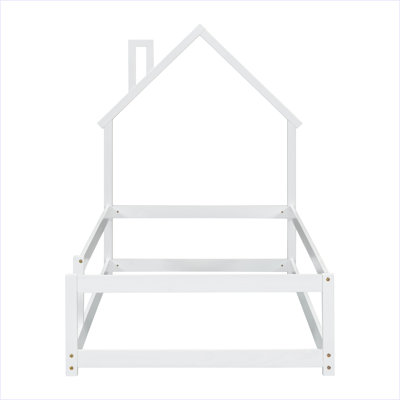 Lit simple en bois avec tête de lit en forme de maison