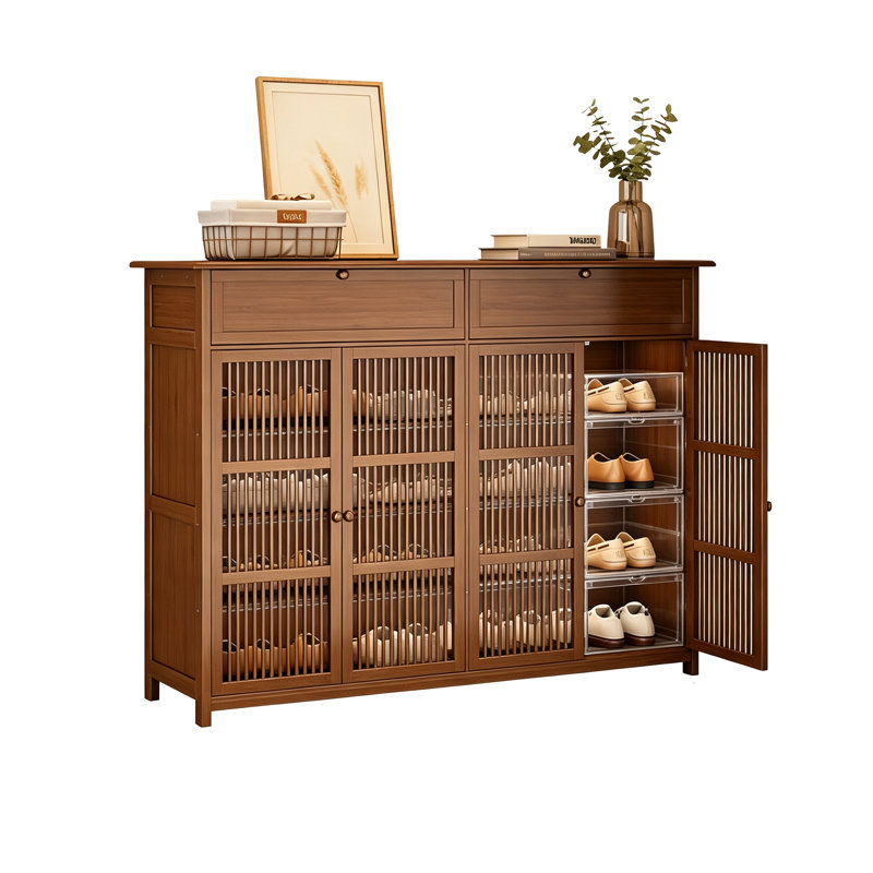 Armoire à chaussures 51,18 po en bois massif minimaliste avec portes à lattes respirantes - rangement spacieux pour le vestibule