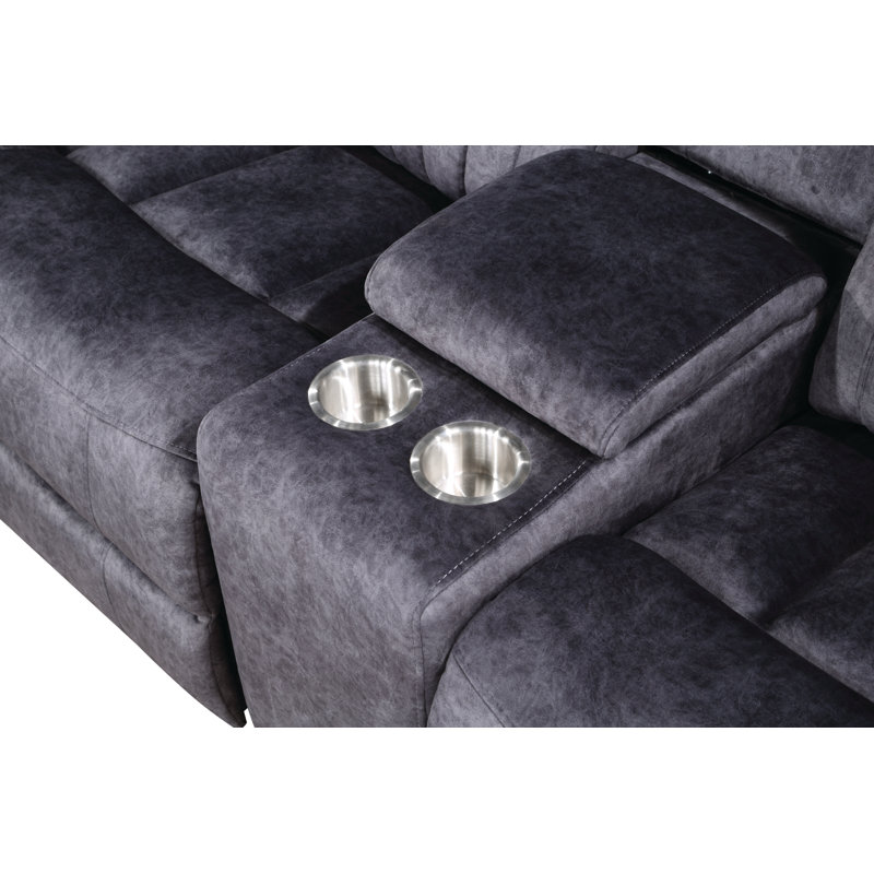 Canapé modulaire inclinable réversible en velours Adeodato, Velours gris bleuté, Électrique