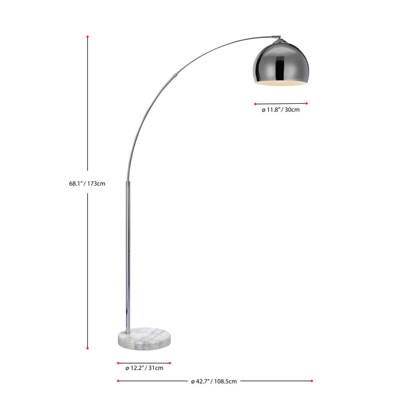 Lampe sur pied arquée 68 "Busby, Placage de chrome, Argenté