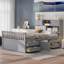 Base de lit plateforme capitaine avec bibliothèques de rangement et tablettes, quatre tiroirs-841747781