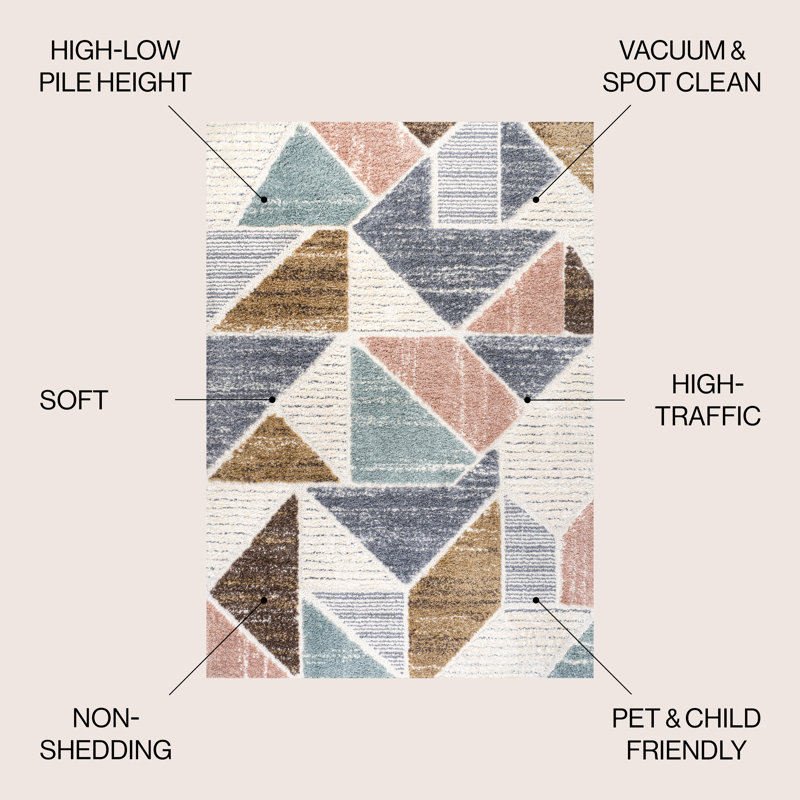 Aileen Geometric Scandi Colorblock Carved Area Rug, Rectangle 5'3" x 7'7"