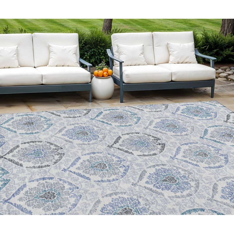 Tapis intérieur lavable 9 pi x 12 pi gris et bleu denim