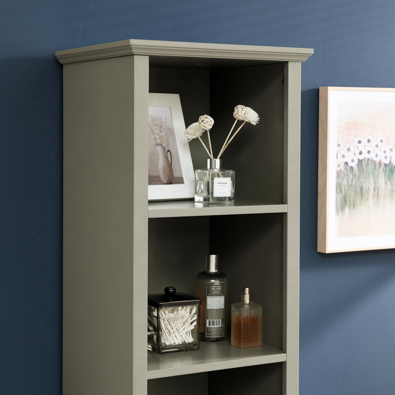Étagère de salle de bain de 64 po de hauteur - 4 tablettes réglables et panier à linge gris pour armoire compacte et polyvalente
