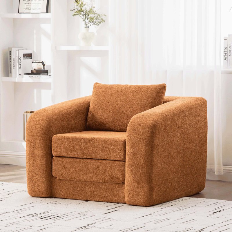 Canapé-lit convertible pliable avec accoudoirs et dossier, fauteuil-lit tapissier de style chenille, Orange