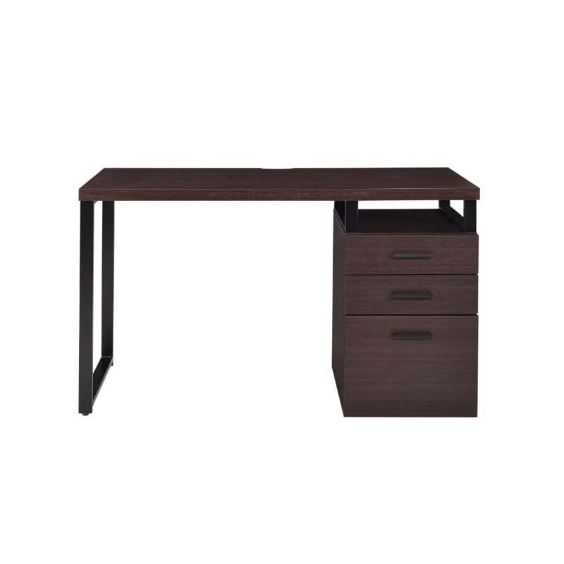 Solid Wood Top Metal Base Computer Desk, Dark Oak
