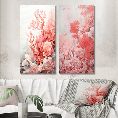 Liquid Ink Crimson Coral - Coastal Coral Under Water Metal Wall Art Living Room Set Of 2