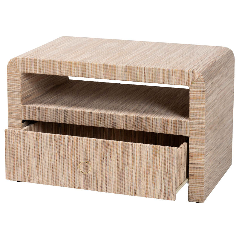 Table de chevet bohémienne tissée à 1 tiroir