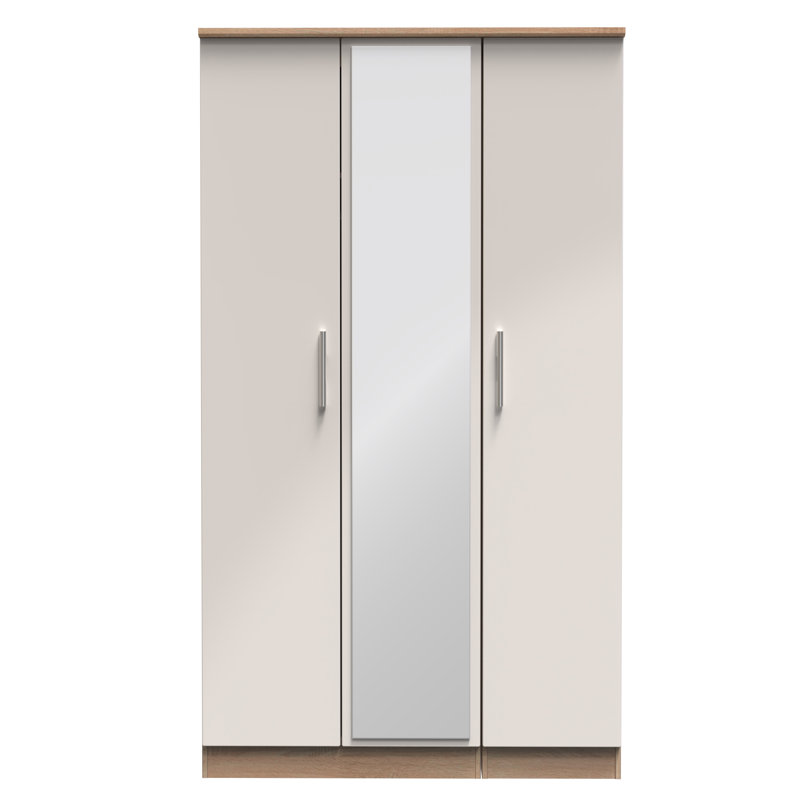 Borgeson Tall Triple Mirror Wardrobe, Kashmir Gloss/Bardolino Oak