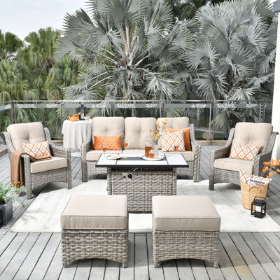 Luebbert Wicker 5 - Person Patio Conversation Set with Cushions